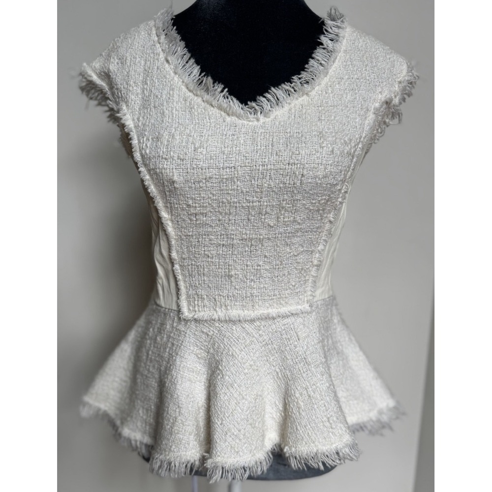 Rebecca Taylor Blouse 4 Tweed Leather‎ Peplum Coquette Old Money Luxury $350 - Picture 14 of 16